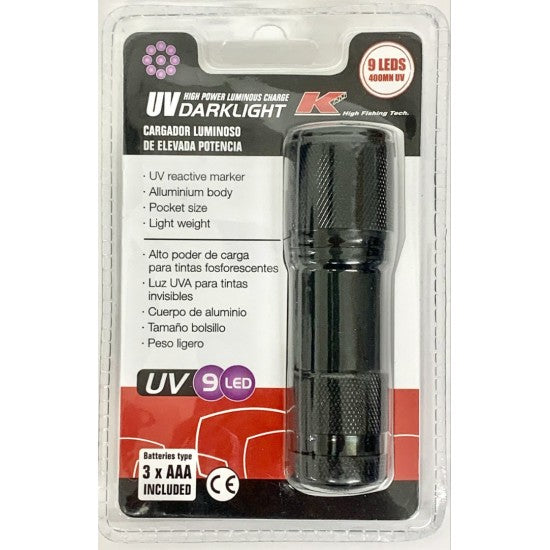 LINTERNA KALI KUNNAN MANO UV DARK LIGHT 9 LEDS (CARGA GLOW)