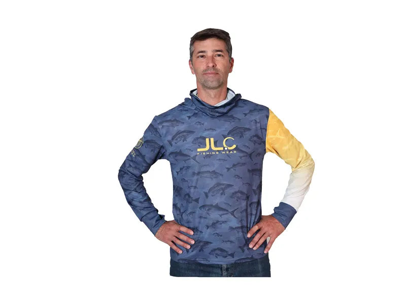 CAMISETA JLC MANGA LARGA GRIS CON CAPUCHA Y BUFF