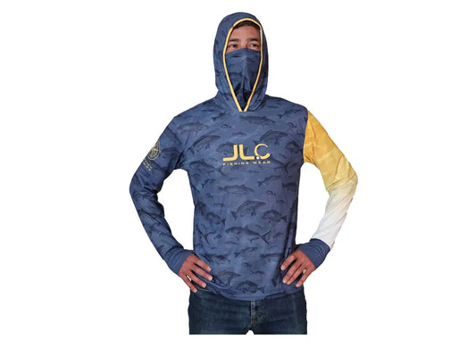 CAMISETA JLC MANGA LARGA GRIS CON CAPUCHA Y BUFF