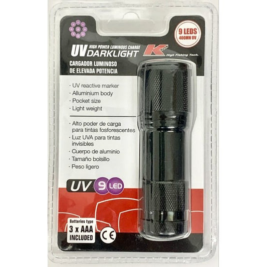 LINTERNA KALI KUNNAN MANO UV DARK LIGHT 9 LEDS (CARGA GLOW)